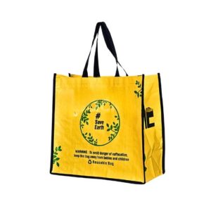 Yellow Save Earth Laminated Non Woven Box Bag